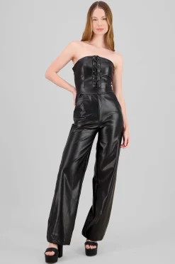 Shasa Lace-Up Faux Leather Jumpsuit