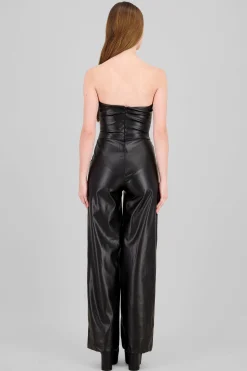 Shasa Lace-Up Faux Leather Jumpsuit