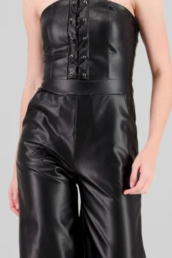 Shasa Lace-Up Faux Leather Jumpsuit