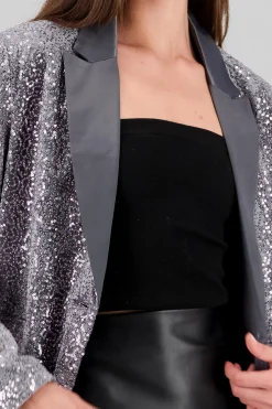 Shasa Lapel Detail Sequin Blazer
