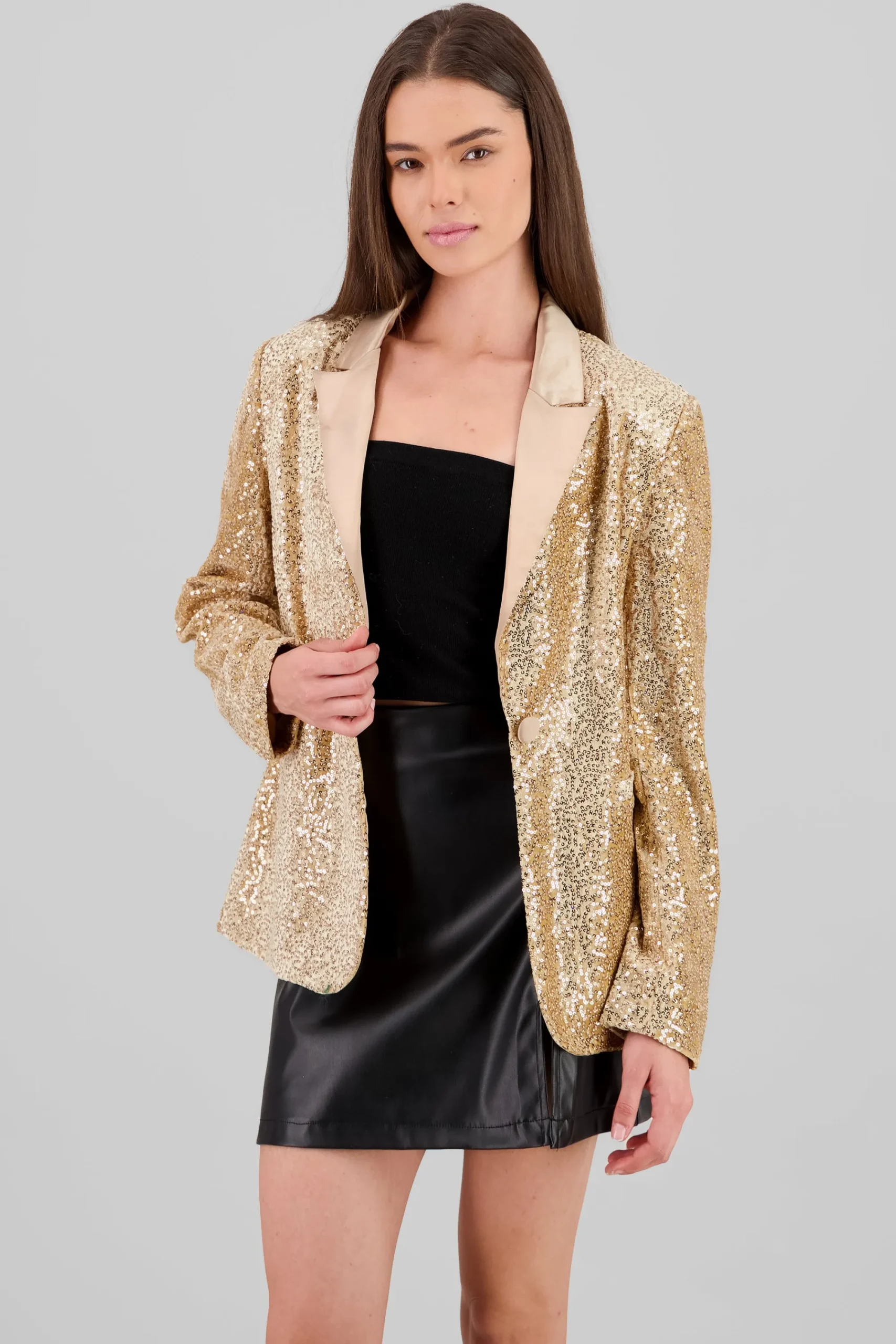 Shasa Lapel Detail Sequin Blazer