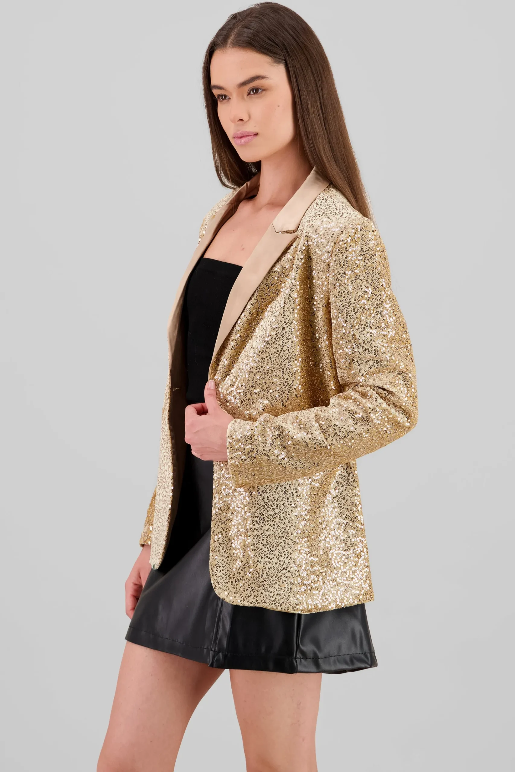 Shasa Lapel Detail Sequin Blazer