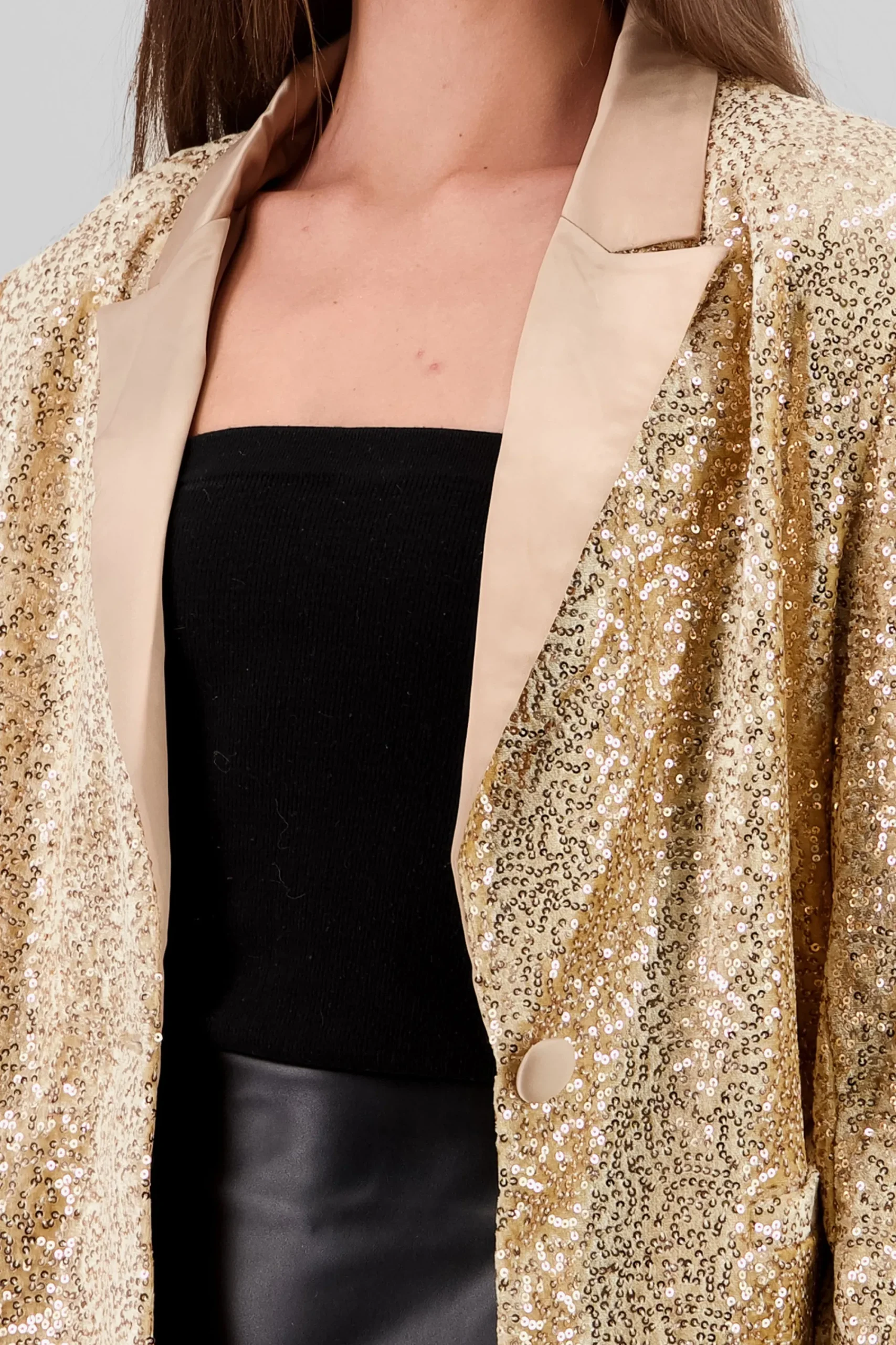 Shasa Lapel Detail Sequin Blazer