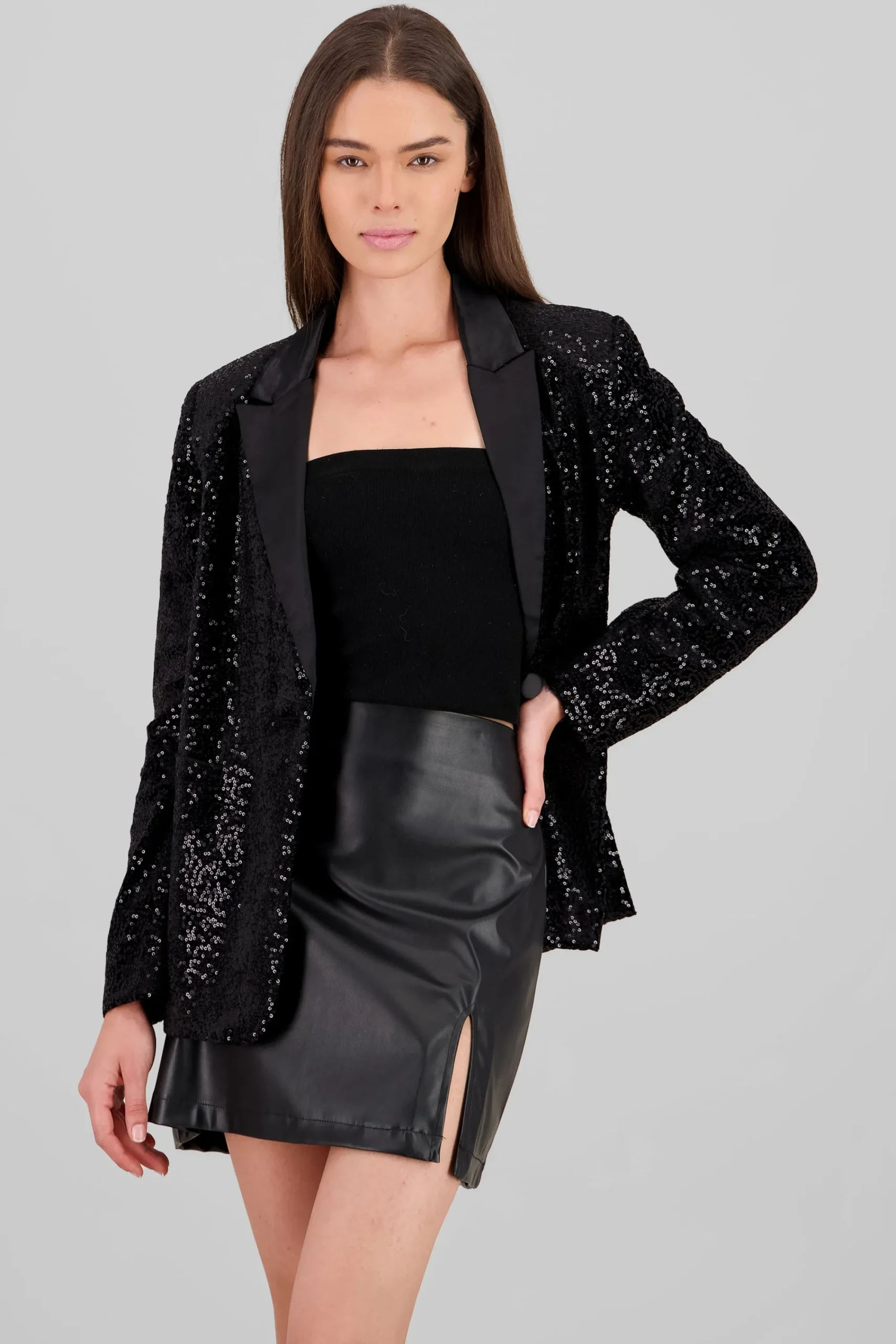 Shasa Lapel Detail Sequin Blazer