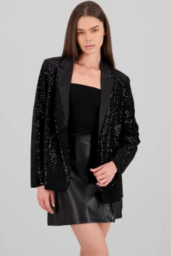 Shasa Lapel Detail Sequin Blazer