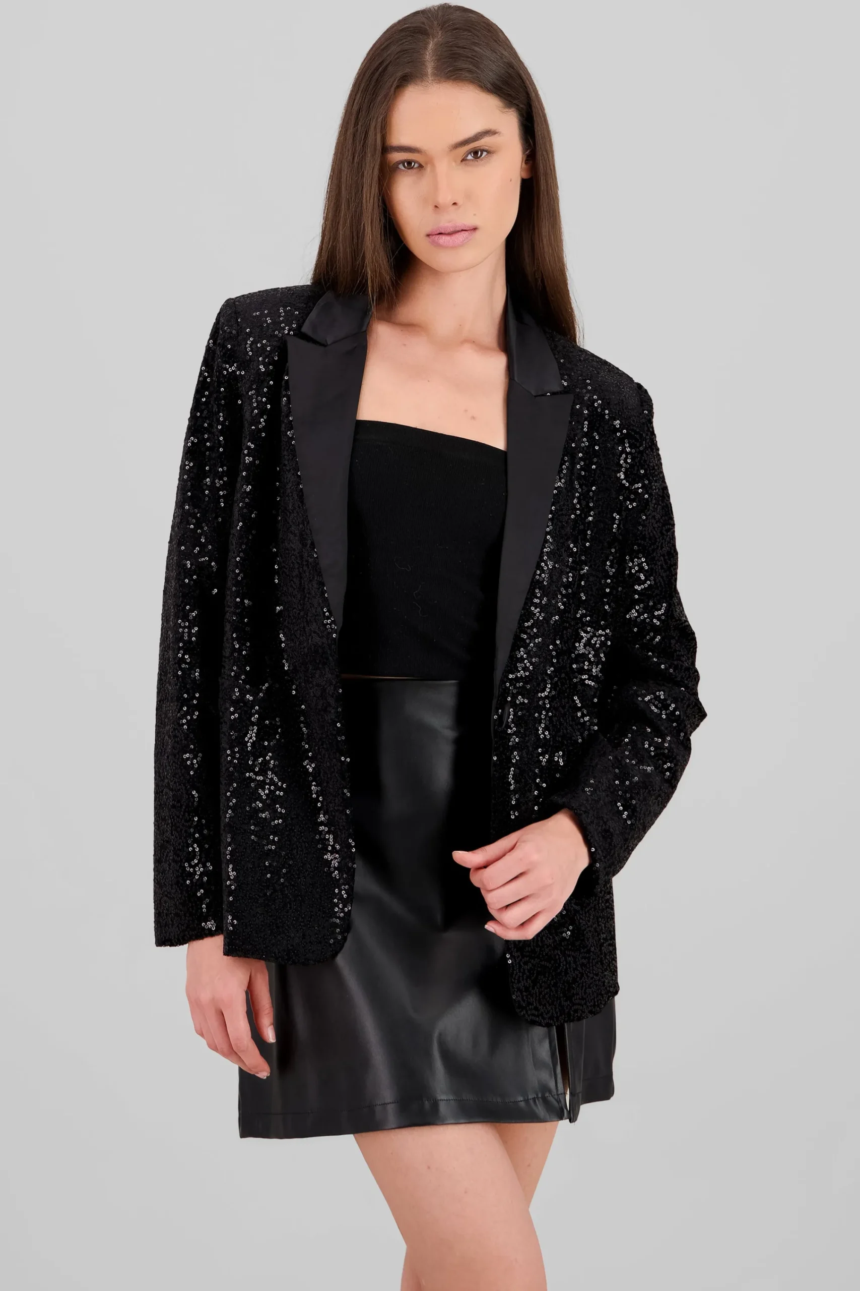 Shasa Lapel Detail Sequin Blazer