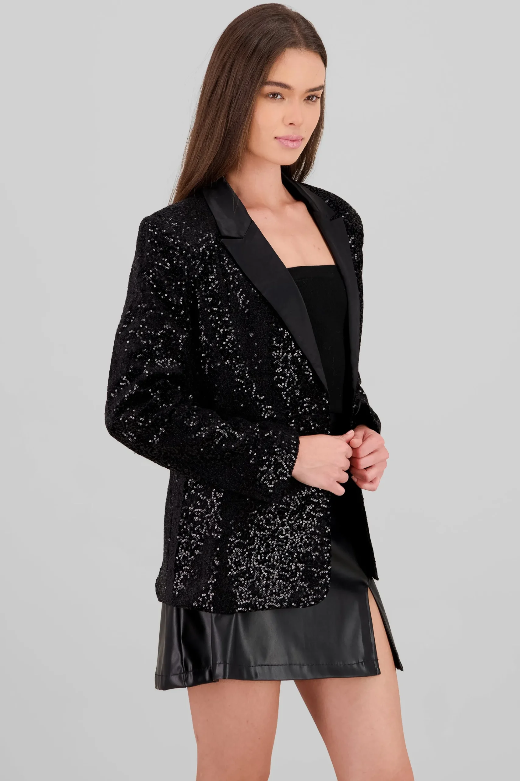 Shasa Lapel Detail Sequin Blazer