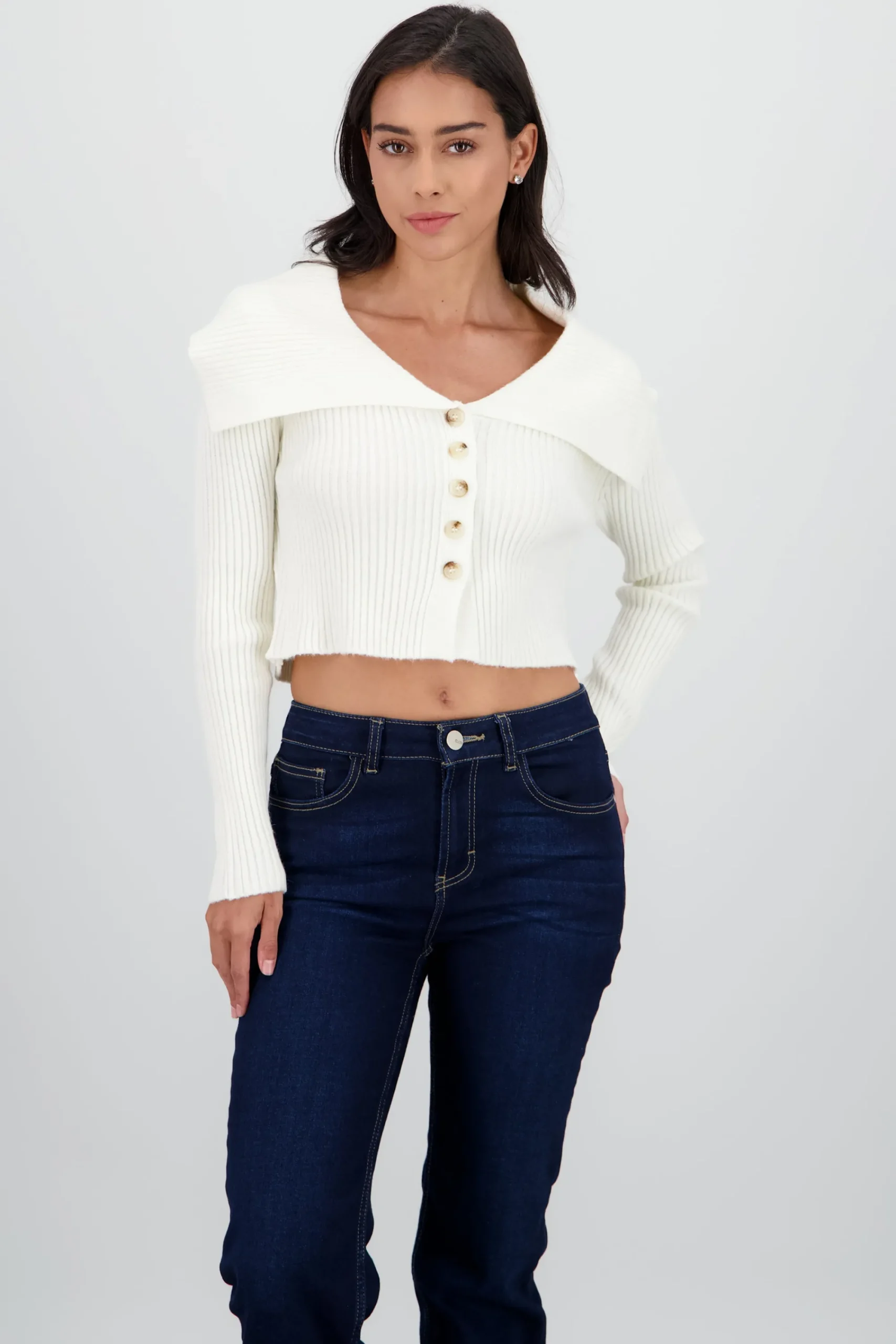 Shasa Large Polo Neck Knitted Cardigan