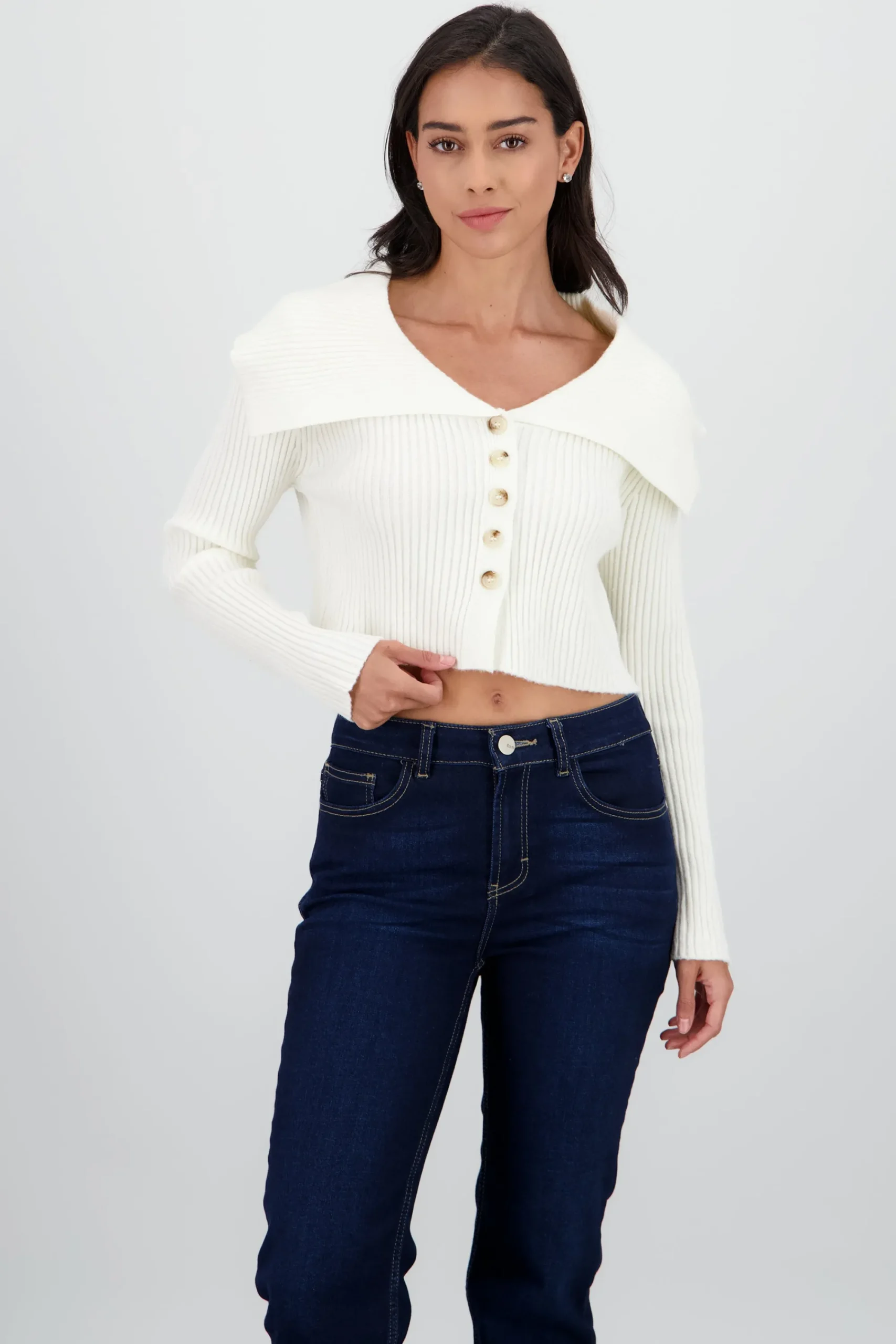 Shasa Large Polo Neck Knitted Cardigan