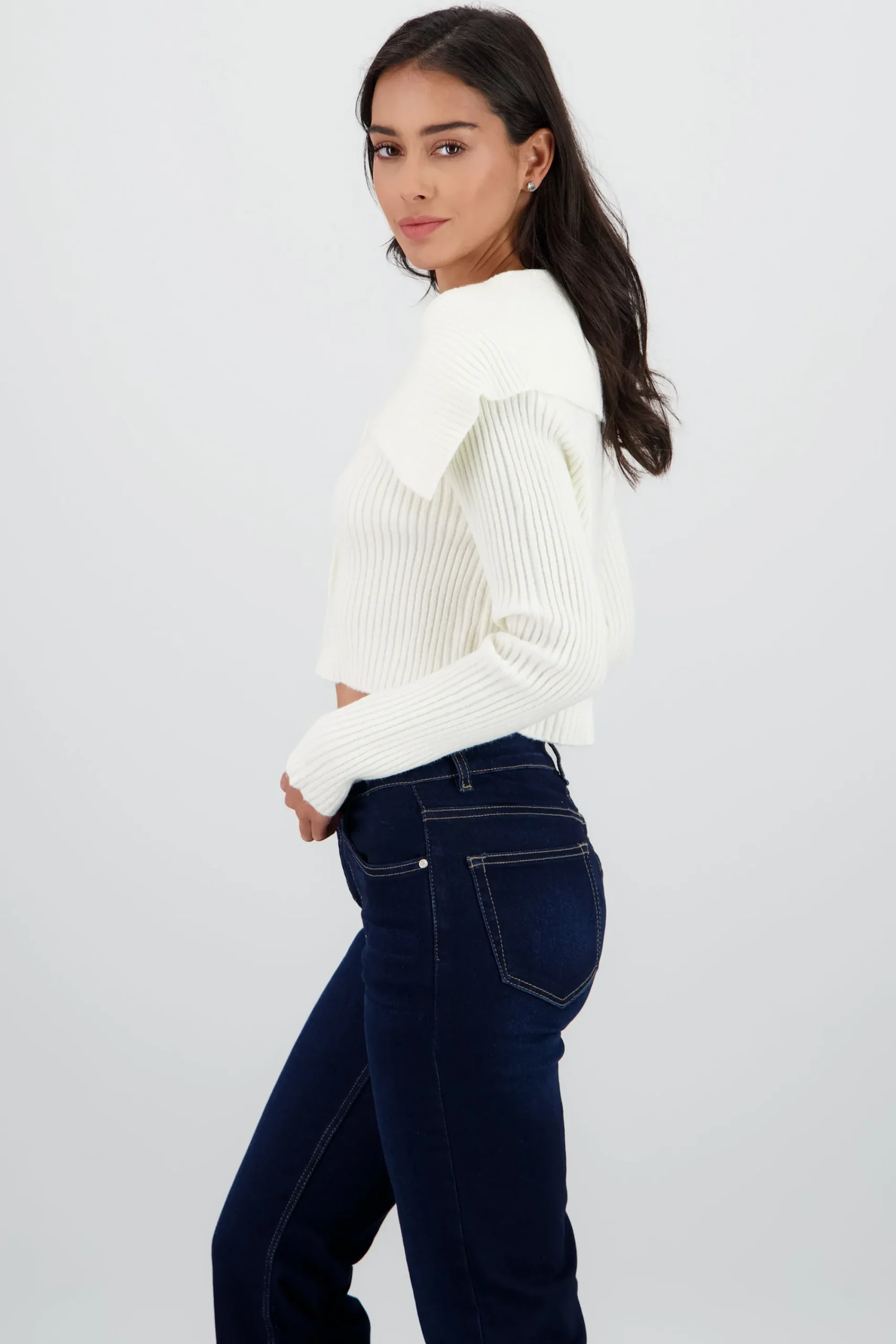 Shasa Large Polo Neck Knitted Cardigan