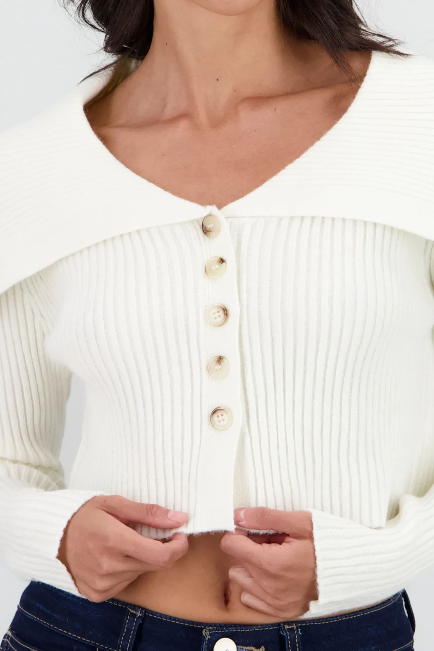 Shasa Large Polo Neck Knitted Cardigan