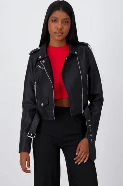 Shasa Leather effect moto jacket