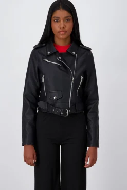 Shasa Leather effect moto jacket