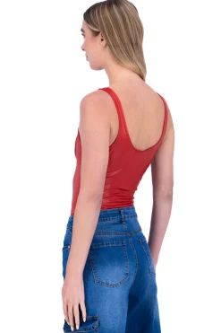 Shasa Leather Open Neckline Bodysuit