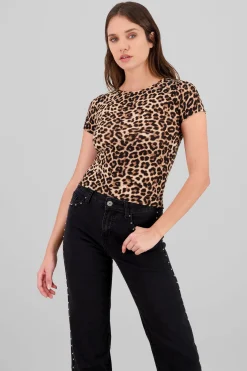 Shasa Leopard Print Ribbed T-Shirt
