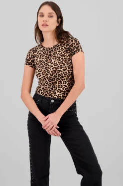Shasa Leopard Print Ribbed T-Shirt