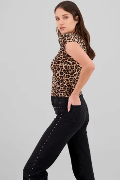 Shasa Leopard Print Ribbed T-Shirt
