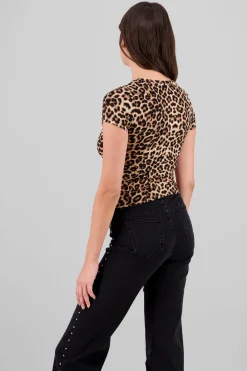Shasa Leopard Print Ribbed T-Shirt