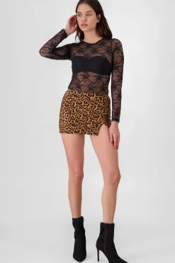 Shasa Leopard Slit Mini Skirt