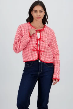 Shasa Lightweight Gingham Jacket with Bow Detail