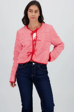 Shasa Lightweight Gingham Jacket with Bow Detail
