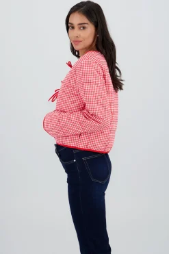 Shasa Lightweight Gingham Jacket with Bow Detail