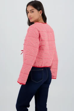Shasa Lightweight Gingham Jacket with Bow Detail