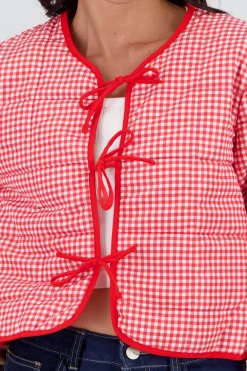 Shasa Lightweight Gingham Jacket with Bow Detail