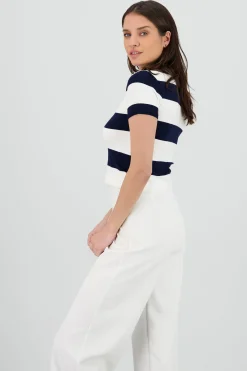 Shasa Lightweight Striped Polo Knit Top