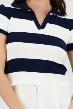 Shasa Lightweight Striped Polo Knit Top