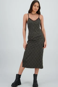 Shasa Long Checkered Dress with Lace