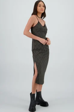 Shasa Long Checkered Dress with Lace