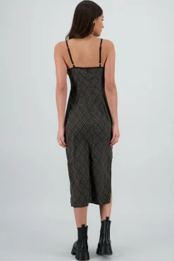 Shasa Long Checkered Dress with Lace