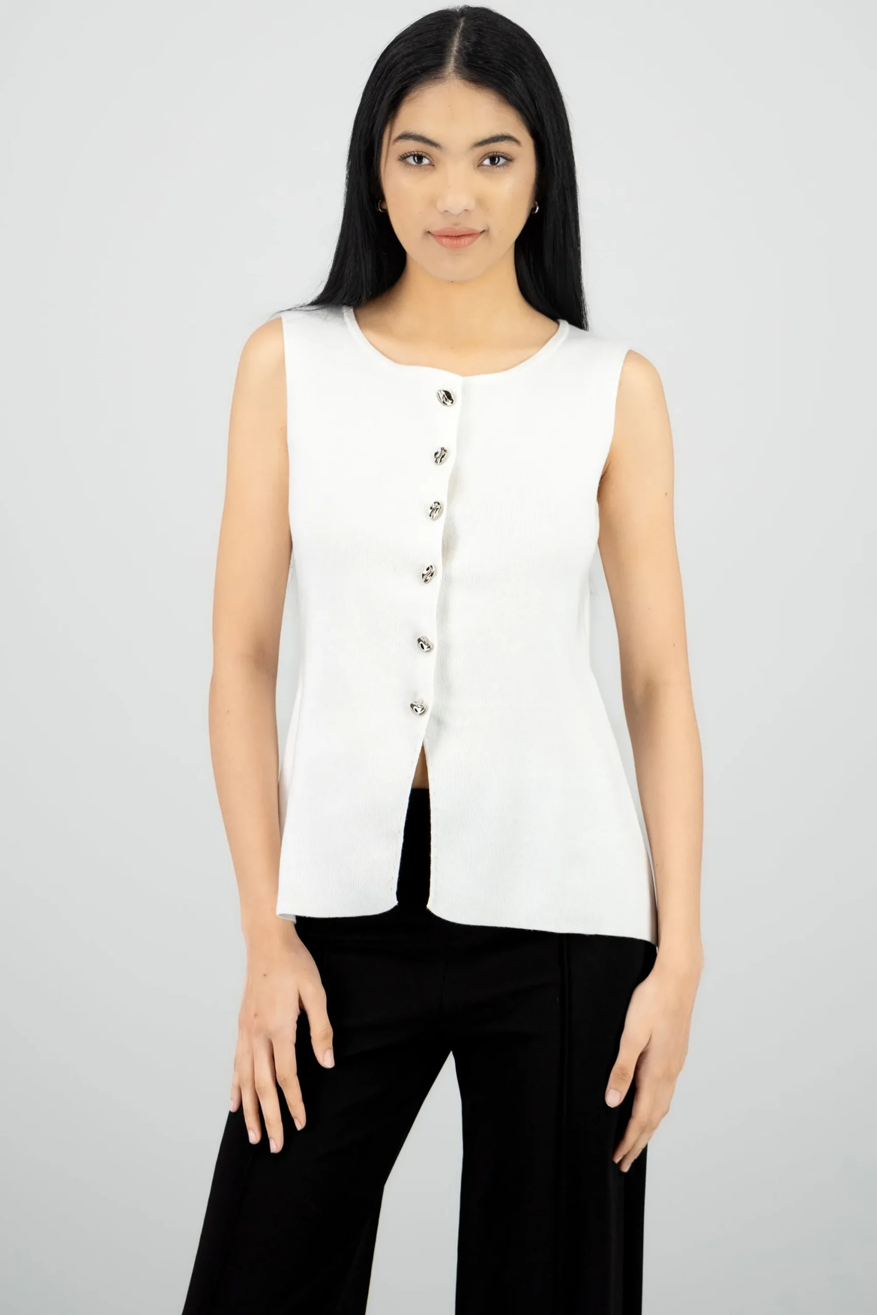 Shasa Long Knit Top with Buttoned Slit