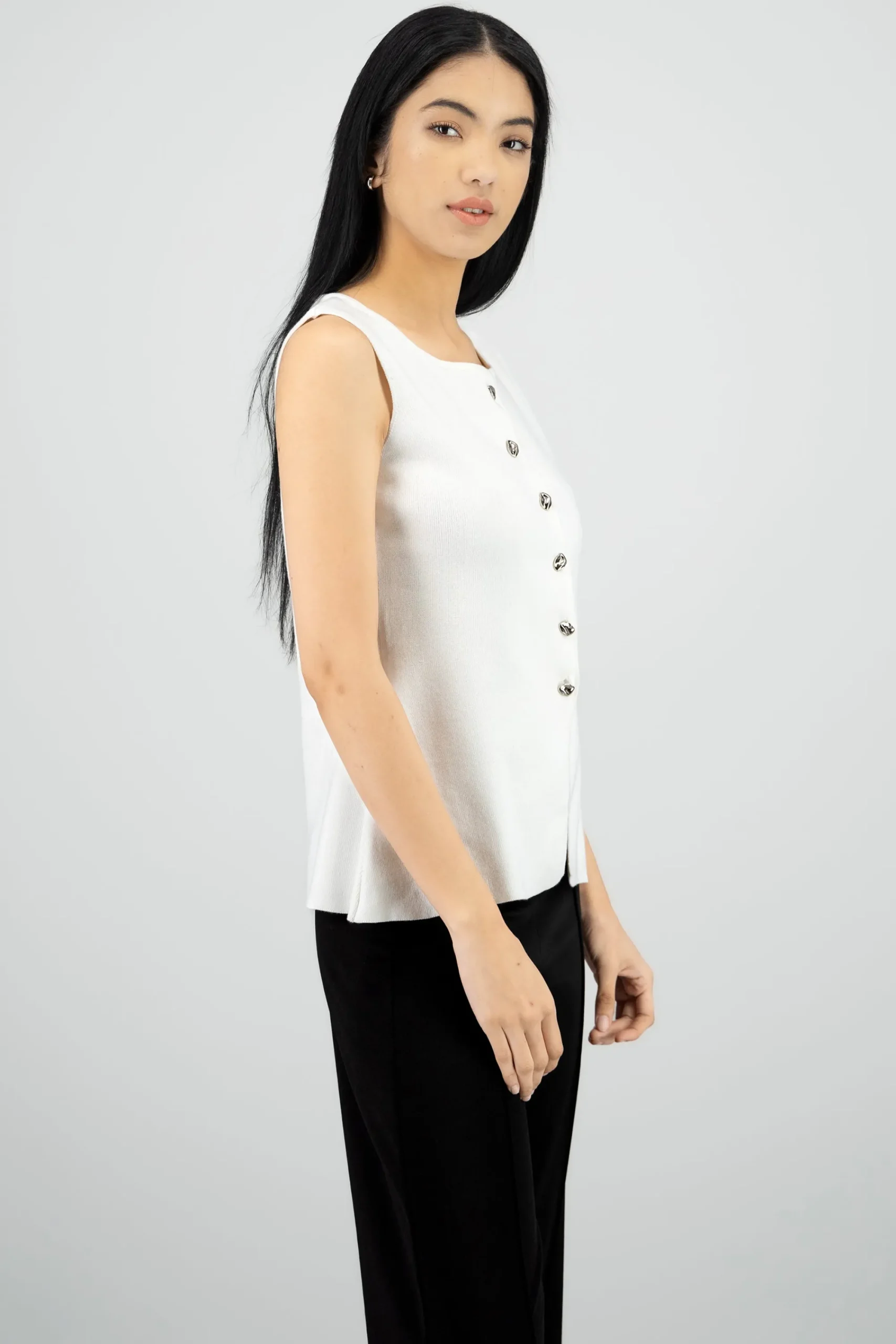 Shasa Long Knit Top with Buttoned Slit