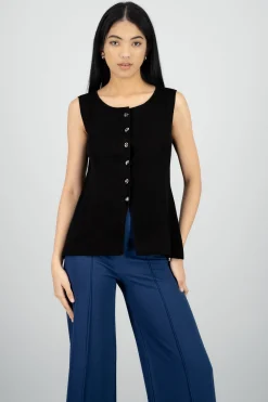 Shasa Long Knit Top with Buttoned Slit