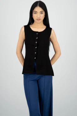 Shasa Long Knit Top with Buttoned Slit