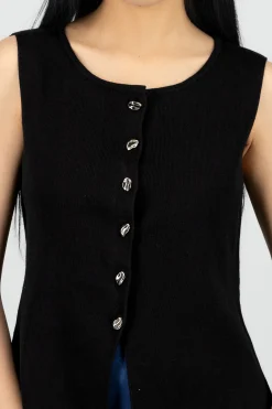 Shasa Long Knit Top with Buttoned Slit