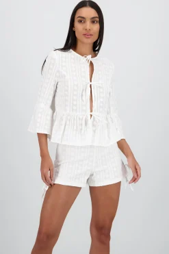 Shasa Long Sleeve Blouse with Textured Bow Details