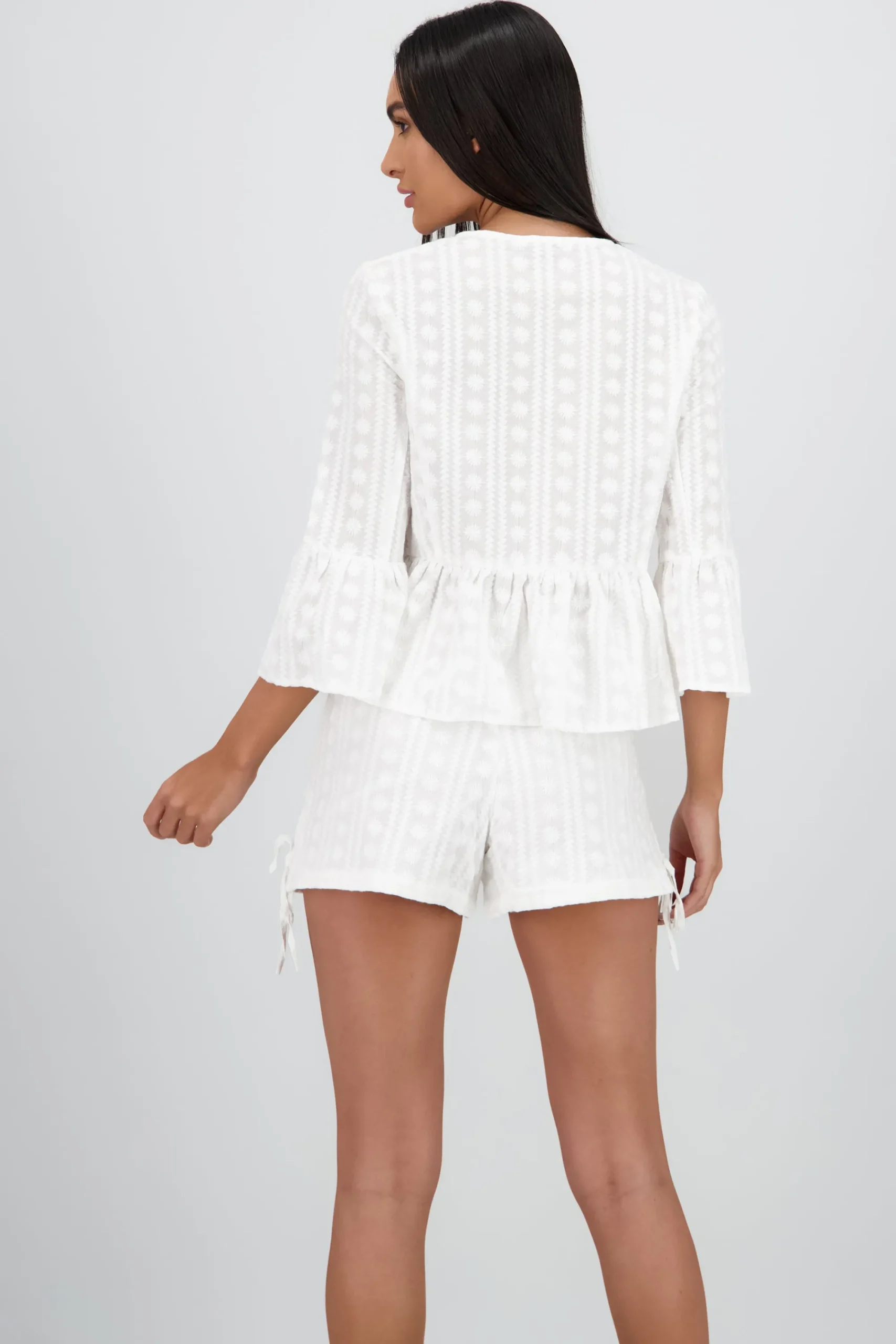 Shasa Long Sleeve Blouse with Textured Bow Details