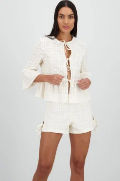 Shasa Long Sleeve Blouse with Textured Bow Details