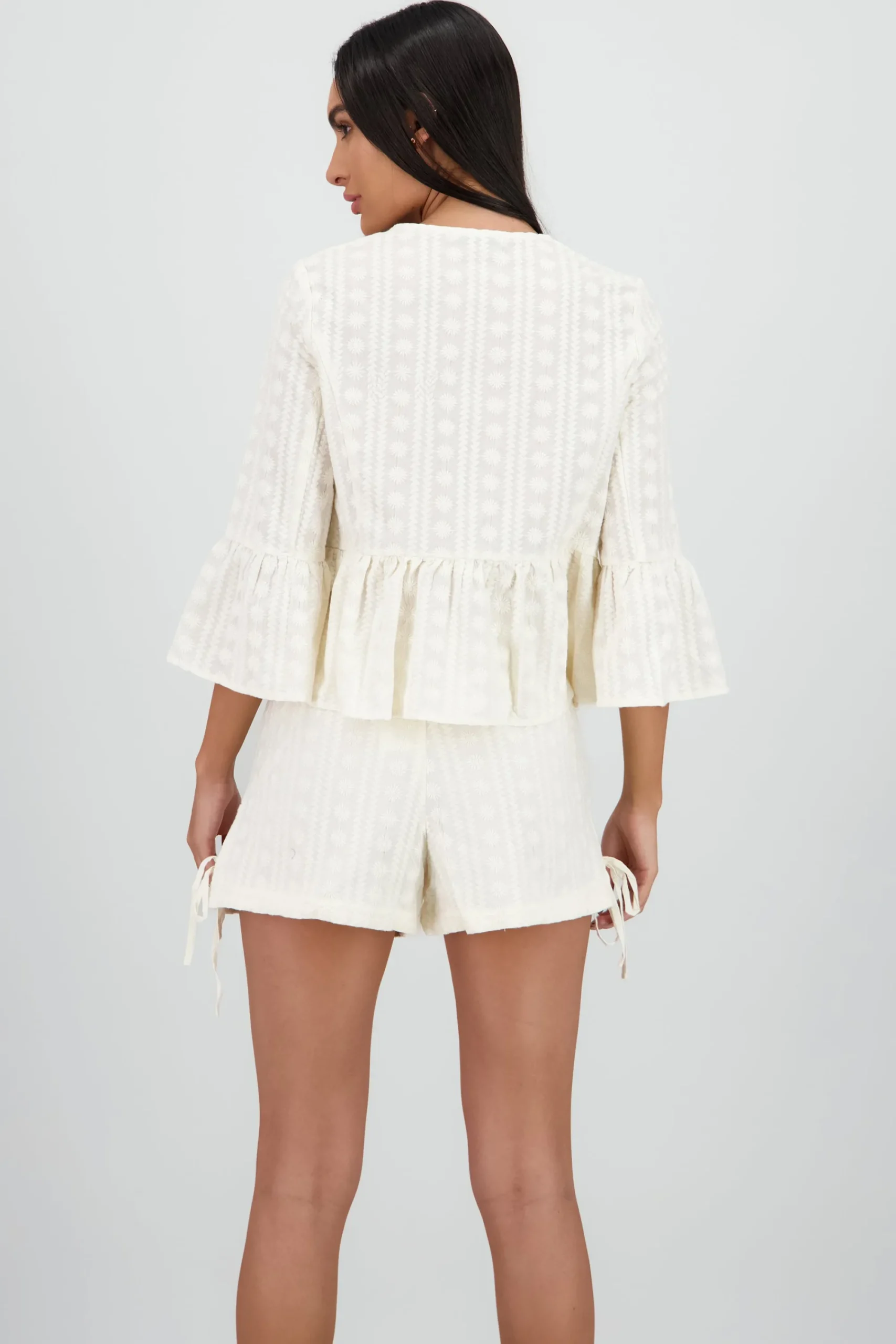 Shasa Long Sleeve Blouse with Textured Bow Details