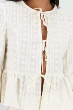 Shasa Long Sleeve Blouse with Textured Bow Details