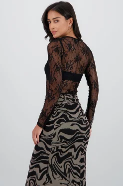 Shasa Long Sleeve Bodysuit with Lace