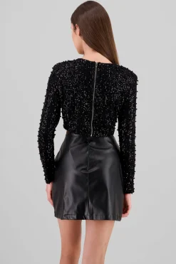 Shasa Long Sleeve Crop Sequin Top
