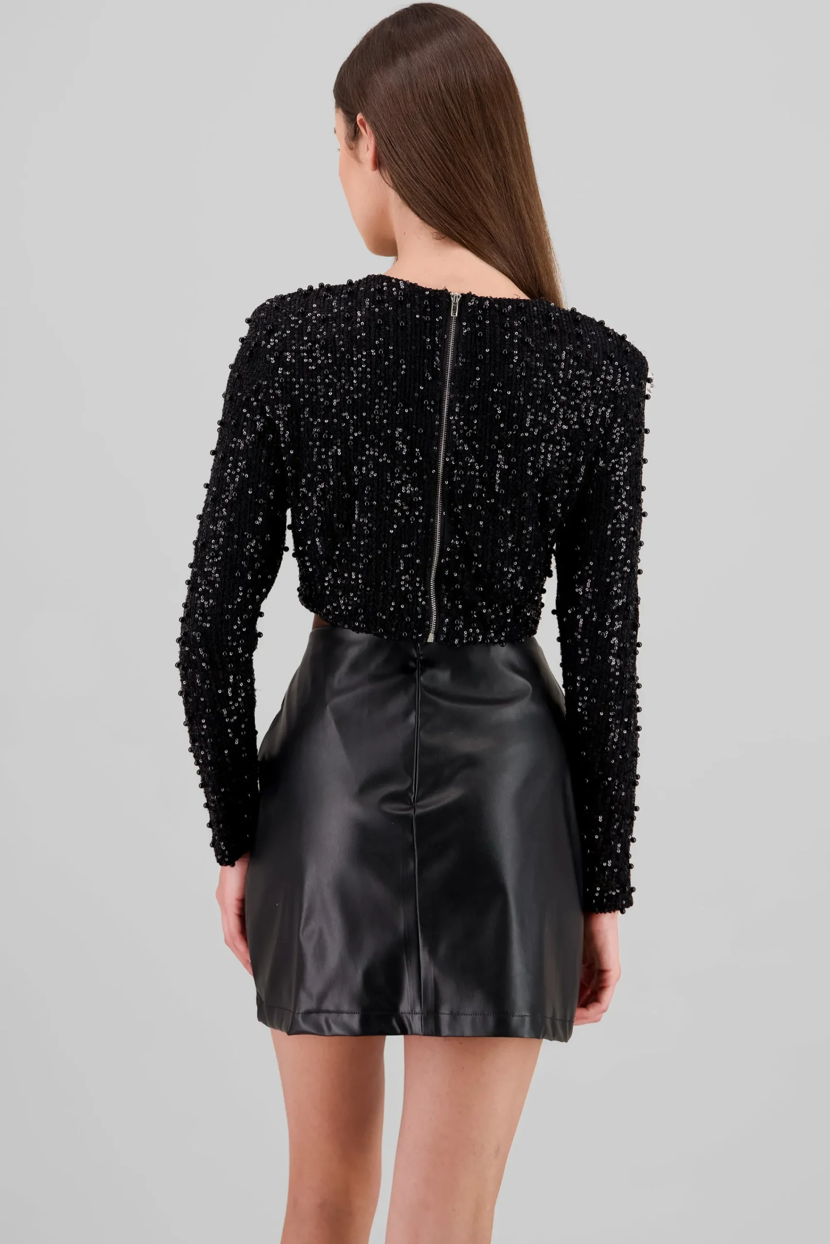 Shasa Long Sleeve Crop Sequin Top