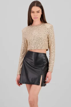 Shasa Long Sleeve Crop Sequin Top