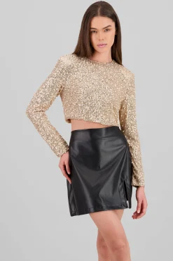 Shasa Long Sleeve Crop Sequin Top
