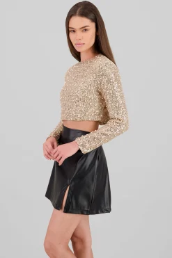 Shasa Long Sleeve Crop Sequin Top