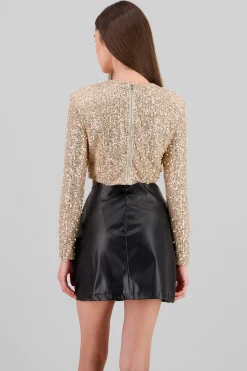 Shasa Long Sleeve Crop Sequin Top